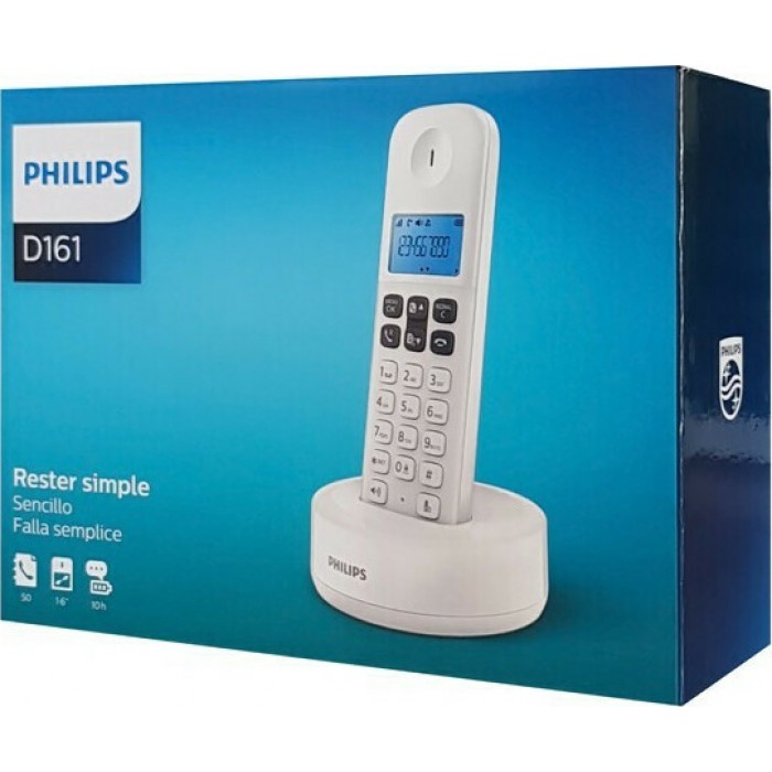 Philips D1611 Ασύρματο Τηλέφωνο με Aνοιχτή Aκρόαση Λευκό