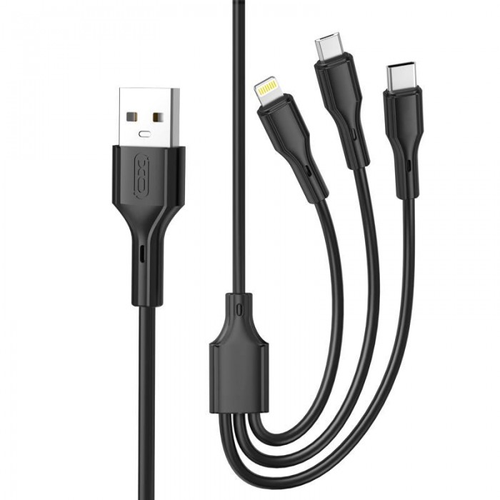 Καλώδιο Φόρτισης USB TypeA Σε Micro USB/Lighting/Type C 3A 1m Μαύρο XO NB230