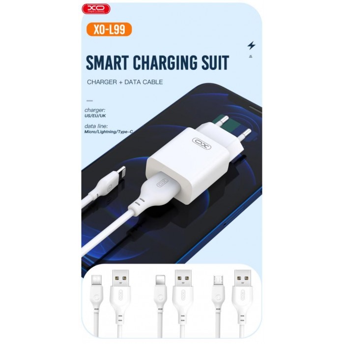 Φορτιστής τοίχου USB 2.4A με Καλώδιο Type C Λευκό L99 ΧΟ Φορτιστής τοίχου USB 2.4A με Καλώδιο Type C Λευκό L99 ΧΟ