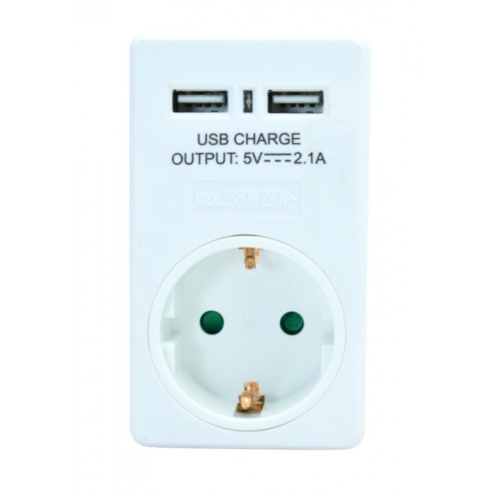 POWERTECH Αντάπτορας σούκο με 2 USB 