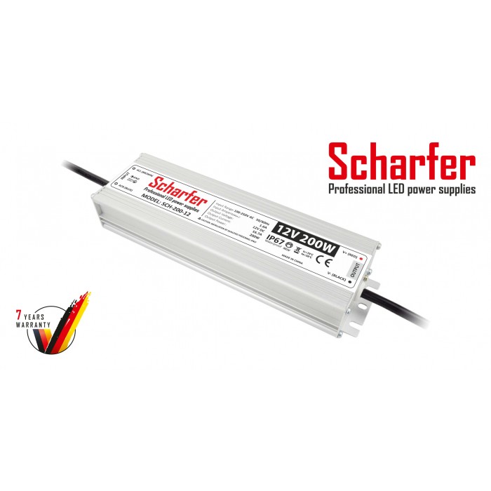 Μεταλλικό στεγανό τροφοδοτικό 12V 200W Scharfer IP67 - 7 χρόνια εγγύηση