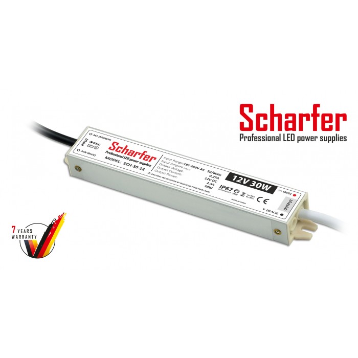 Μεταλλικό στεγανό τροφοδοτικό 12V 30W Scharfer IP67 - 7 χρόνια εγγύηση
