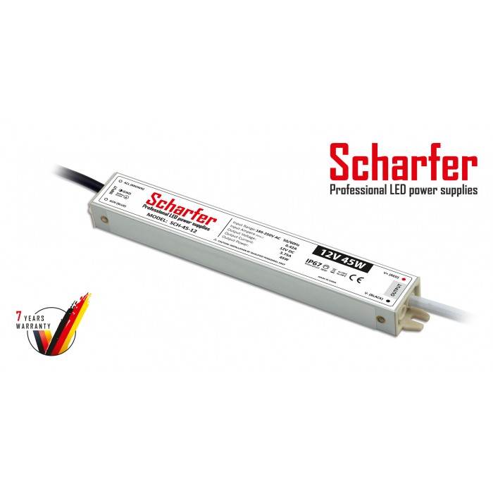 Μεταλλικό στεγανό τροφοδοτικό 12V 45W Scharfer IP67 - 7 χρόνια εγγύηση