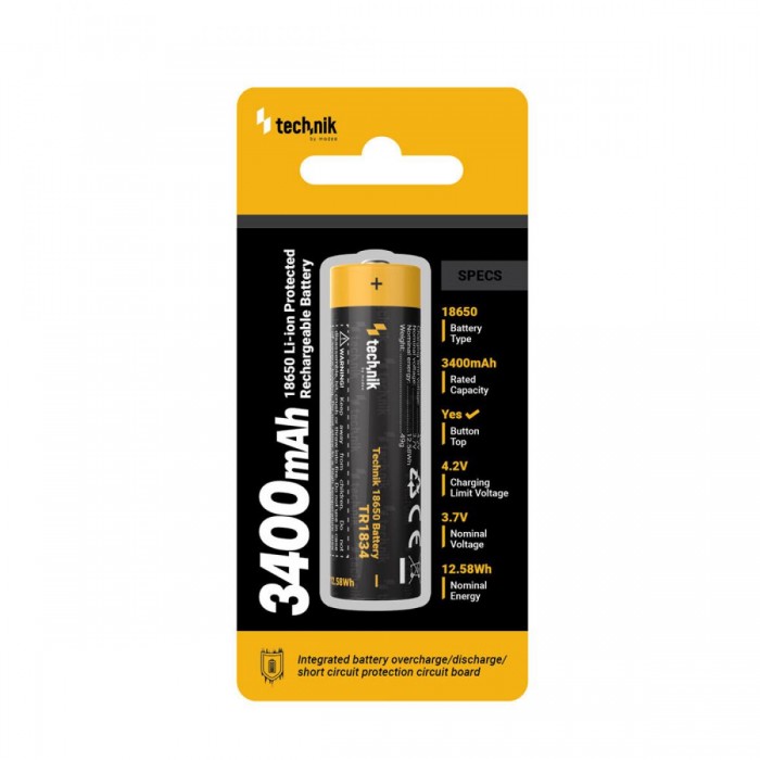 Technik Επανφορτιζόμενη Μπαταρία 18650 TR1834 3400mAh 3.7V B1 Technik Επανφορτιζόμενη Μπαταρία 18650 TR1834 3400mAh 3.7V B1
