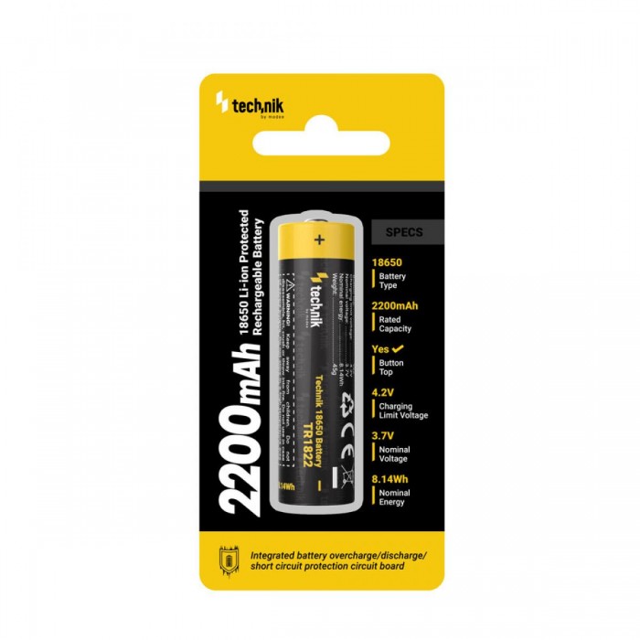 Technik Επαναφορτιζόμενη Μπαταρία 18650 TR1822 2200mAh 3,7V B1 Technik Επαναφορτιζόμενη Μπαταρία 18650 TR1822 2200mAh 3,7V B1