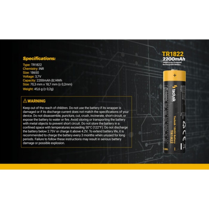 Technik Επαναφορτιζόμενη Μπαταρία 18650 TR1822 2200mAh 3,7V B1