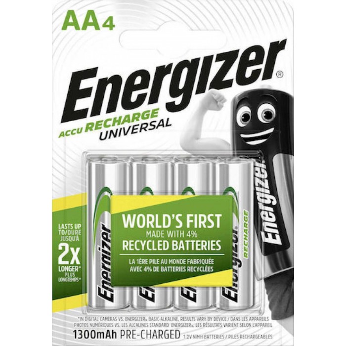 ENERGIZER Universal AA Επαναφορτιζόμενες Μπαταρίες 1300mAh 1.2V 4τμχ ENERGIZER Universal AA Επαναφορτιζόμενες Μπαταρίες 1300mAh 1.2V 4τμχ