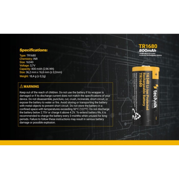 Technik Επαναφορτιζόμενη Μπαταρία 16340 RCR123 TR1680 800mAh 3,7V B1