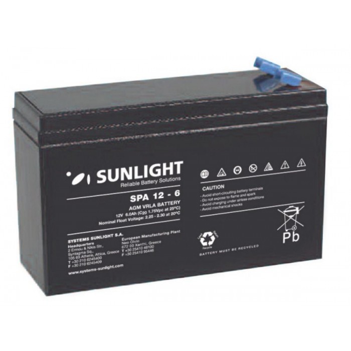 Sunlight Μολύβδου 12V 6A Μακρόστενη Sunlight Μολύβδου 12V 6A Μακρόστενη