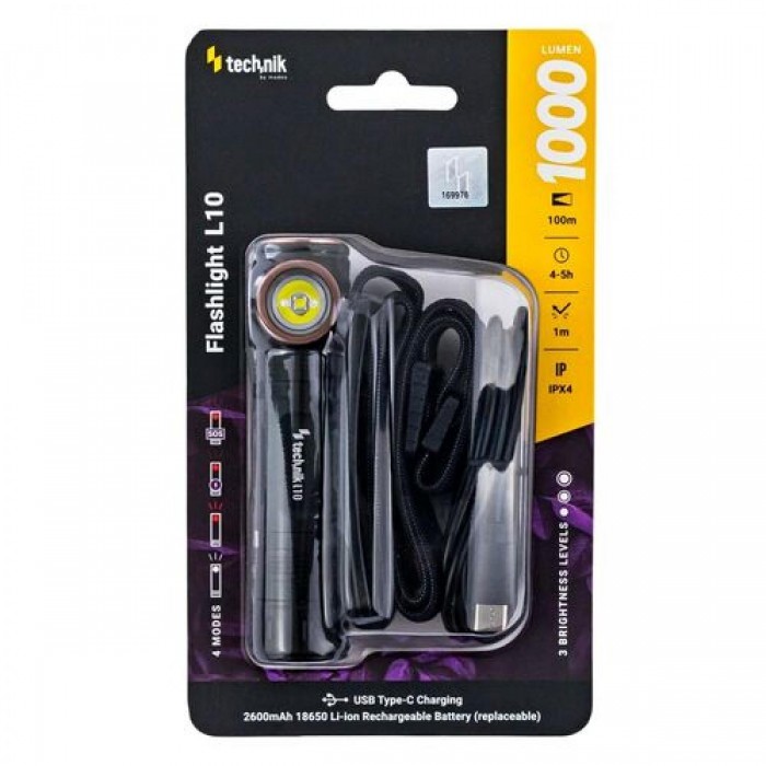 Technik Φακός L10 με Μπαταρία 1x18650 2200mAh Osram P9 & Καλώδιο USB-C 1000lm Technik Φακός L10 με Μπαταρία 1x18650 2200mAh Osram P9 & Καλώδιο USB-C 1000lm