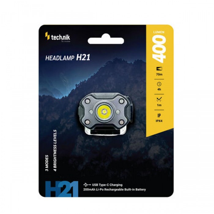 Technik H21 Επαναφορτιζόμενος Φακός Κεφαλής LED USB-C 400lm