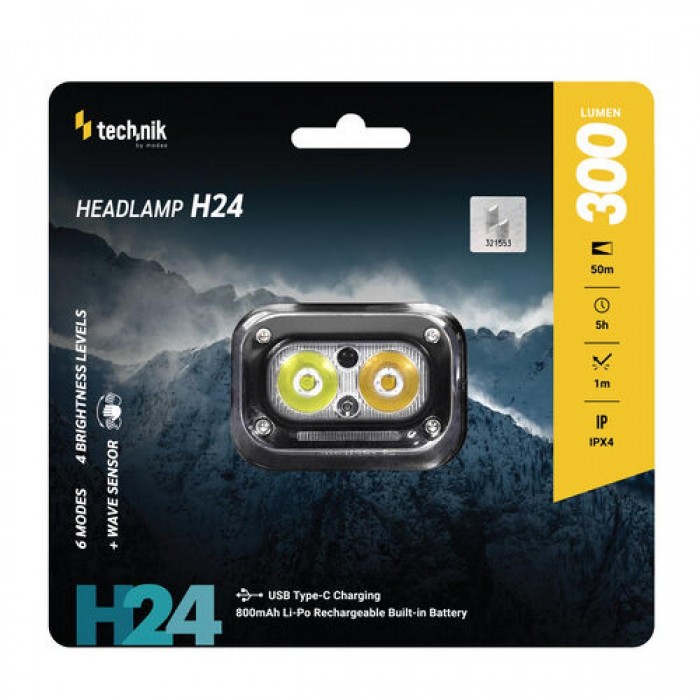 Technik H24 Επαναφορτιζόμενος Φακός Κεφαλής LED USB Type-C IPX4 300 lm Technik H24 Επαναφορτιζόμενος Φακός Κεφαλής LED USB Type-C IPX4 300 lm