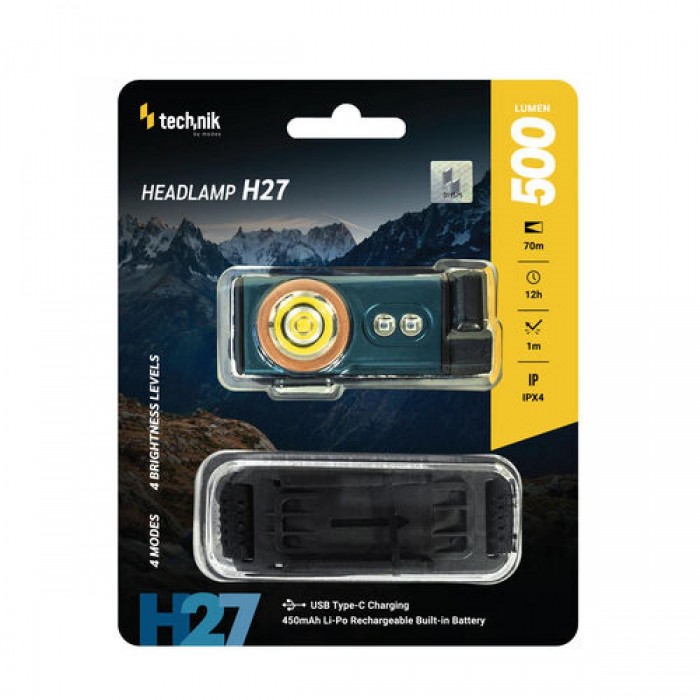 Technik H27 Επαναφορτιζόμενος Φακός Κεφαλής LED USB Type-C IPX4 500 lm Technik H27 Επαναφορτιζόμενος Φακός Κεφαλής LED USB Type-C IPX4 500 lm