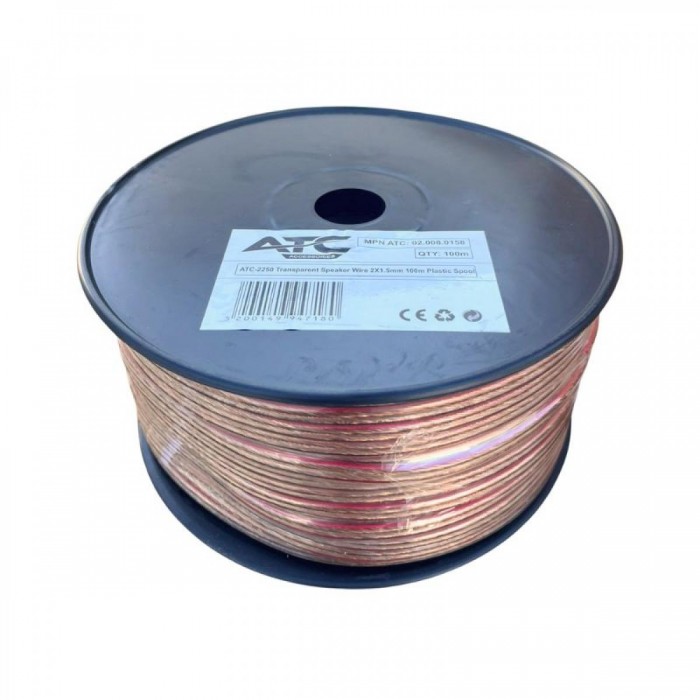 ATC-2250 Στροφείο Καλώδιο Ηχείου Διαφανές 2x1,5mm 100m ATC-2250 Στροφείο Καλώδιο Ηχείου Διαφανές 2x1,5mm 100m