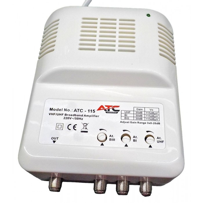 ATC Κεντρικός Ενισχυτής ATC-115 UHF/VHF 35dB/30dB ATC Κεντρικός Ενισχυτής ATC-115 UHF/VHF 35dB/30dB