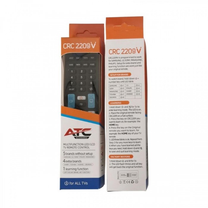 ATC Τηλεχειριστήριο Universal για LCD TVs CRC-2209V 9in1 ATC Τηλεχειριστήριο Universal για LCD TVs CRC-2209V 9in1