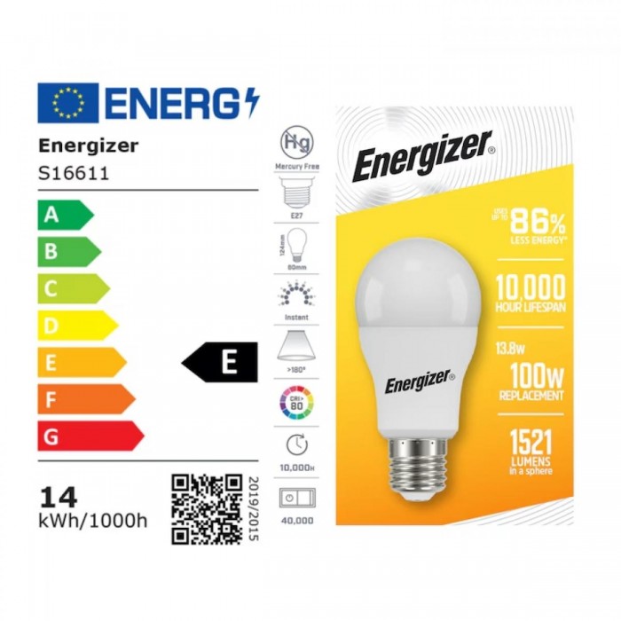 Energizer BEC Κοινή Λάμπα LED 13.8W E27 1521lm 6500K Ψυχρό Λευκό Energizer BEC Κοινή Λάμπα LED 13.8W E27 1521lm 6500K Ψυχρό Λευκό