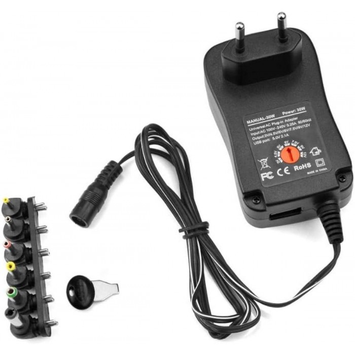 Τροφοδοτικό 30W 12V/2.5A Switching με 6 Κεφαλές Τροφοδοτικό 30W 12V/2.5A Switching με 6 Κεφαλές