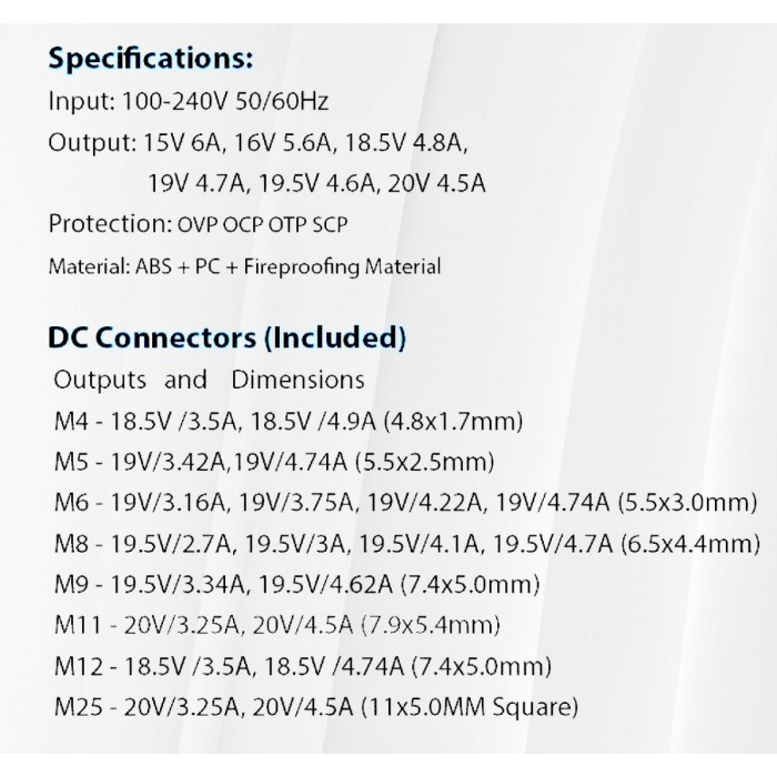 Τροφοδοτικό 90w για Laptop με 10 κεφαλές