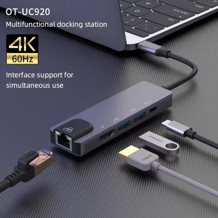 Αντάπτορας 5in1 RJ45 USB3.0x2 PD 4K 60HZ HDTV