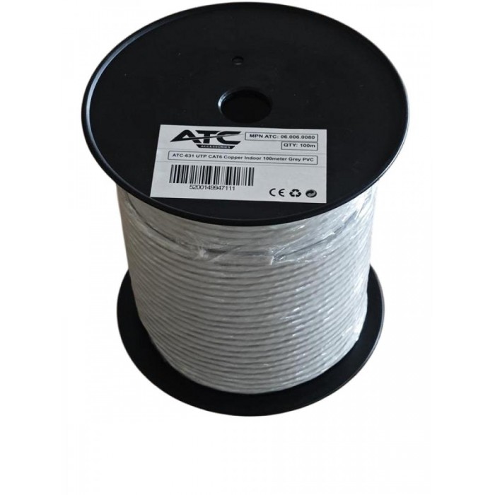 ATC-631 Στροφείο UTP CAT6 Εσωτερικού Χώρου με Χαλκό Cu Γκρι PVC 100m ATC-631 Στροφείο UTP CAT6 Εσωτερικού Χώρου με Χαλκό Cu Γκρι PVC 100m