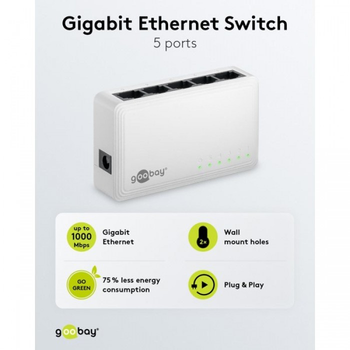 Goobay Gigabit Ethernet Switch 5 Θυρών 64563 Λευκό Goobay Gigabit Ethernet Switch 5 Θυρών 64563 Λευκό