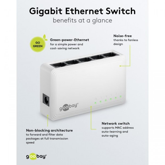 Goobay Gigabit Ethernet Switch 5 Θυρών 64563 Λευκό Goobay Gigabit Ethernet Switch 5 Θυρών 64563 Λευκό