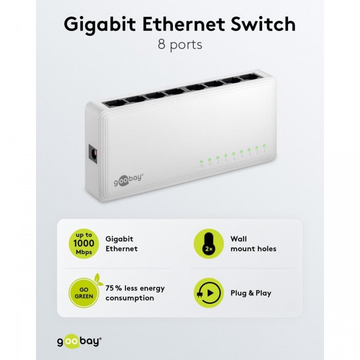 Goobay Gigabit Ethernet Switch 8 Θυρών 64564 Λευκό Goobay Gigabit Ethernet Switch 8 Θυρών 64564 Λευκό