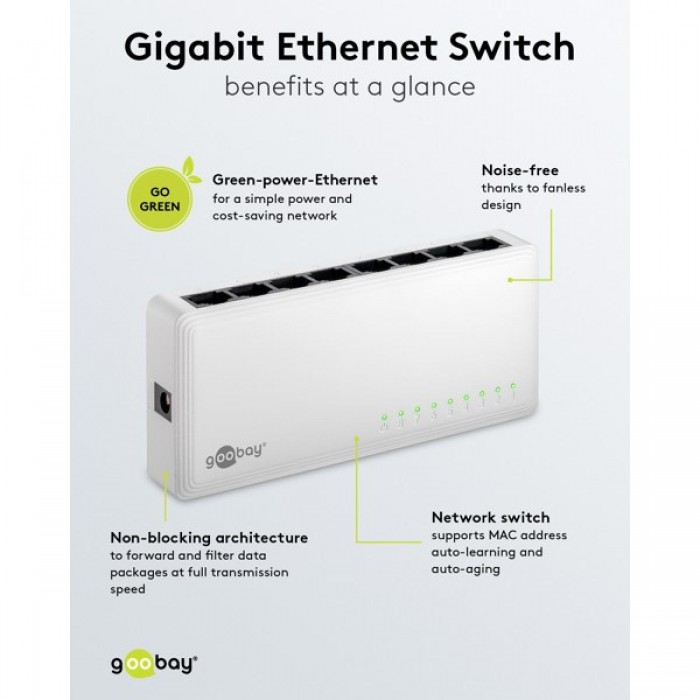 Goobay Gigabit Ethernet Switch 8 Θυρών 64564 Λευκό Goobay Gigabit Ethernet Switch 8 Θυρών 64564 Λευκό