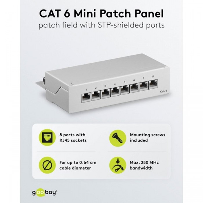 Goobay CAT 6 Patch Panel 8 Θυρών STP Mini/Desktop 93047 Γκρι Goobay CAT 6 Patch Panel 8 Θυρών STP Mini/Desktop 93047 Γκρι