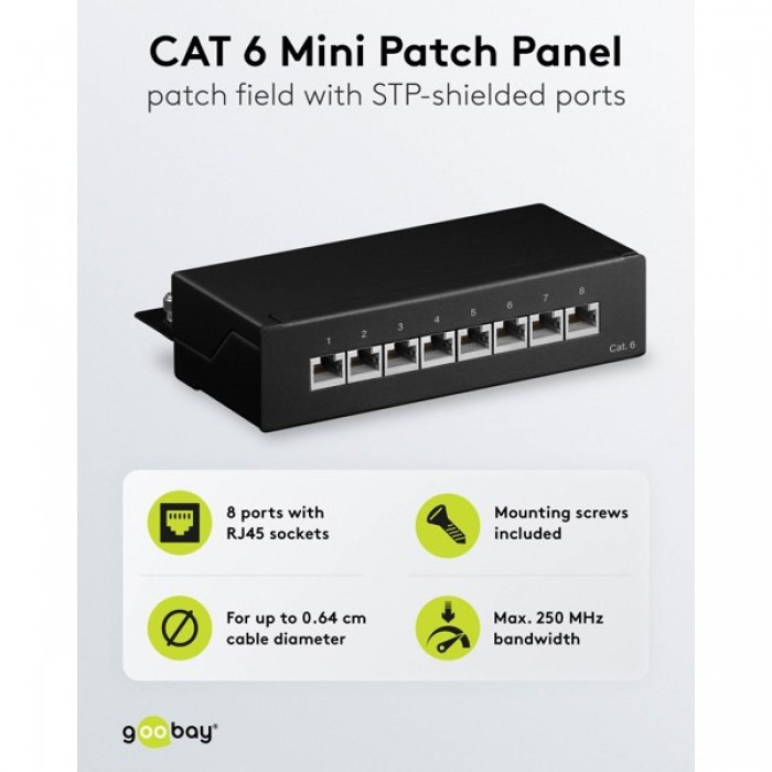Goobay CAT 6 Patch Panel 8 Θυρών Mini/Desktop 96105 Μαύρο Goobay CAT 6 Patch Panel 8 Θυρών Mini/Desktop 96105 Μαύρο