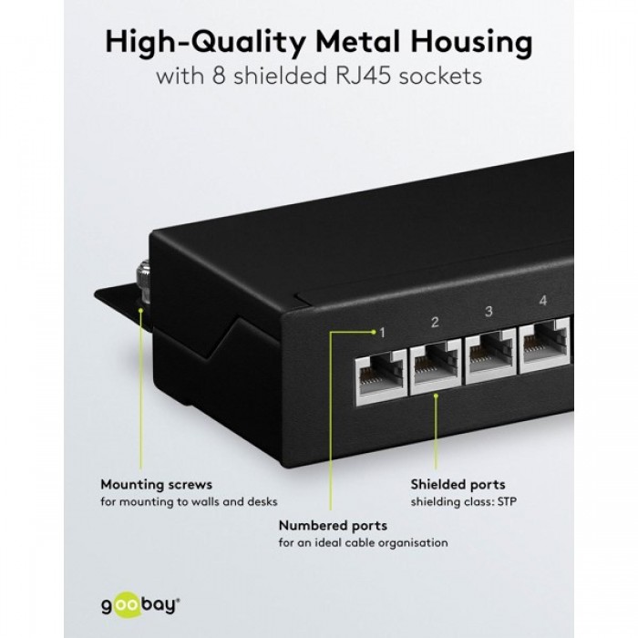 Goobay CAT 6 Patch Panel 8 Θυρών Mini/Desktop 96105 Μαύρο Goobay CAT 6 Patch Panel 8 Θυρών Mini/Desktop 96105 Μαύρο