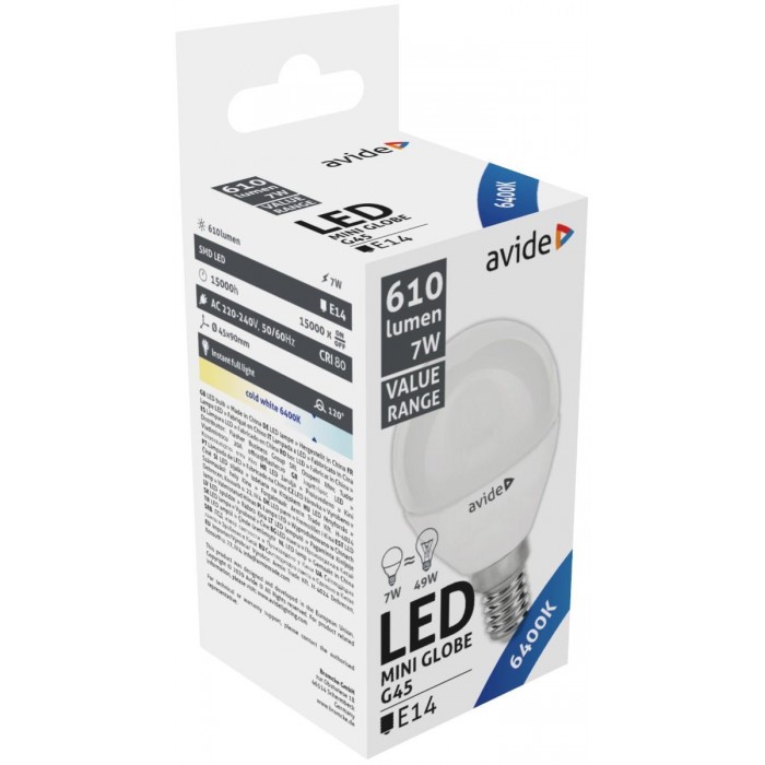 Avide LED Σφαιρική 7W E14 Ψυχρό 6400K Value Avide LED Σφαιρική 7W E14 Ψυχρό 6400K Value