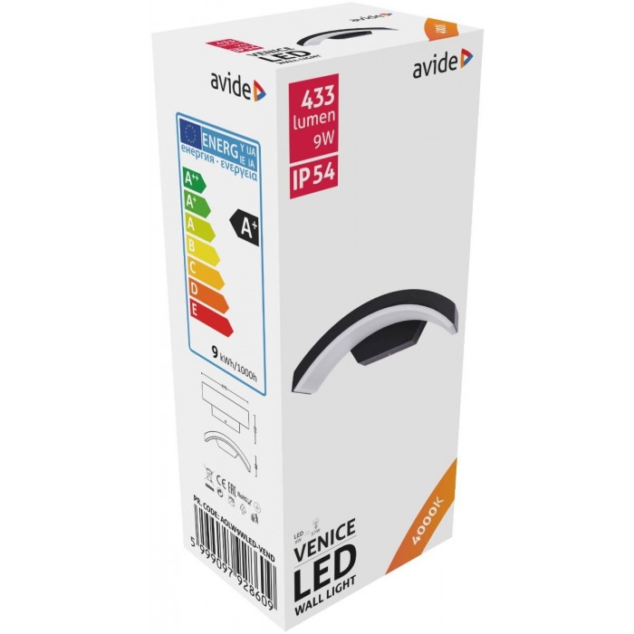 Avide Εξωτερικό Φωτιστικό Τοίχου Venice Down LED 9W Λευκό 4000K IP54