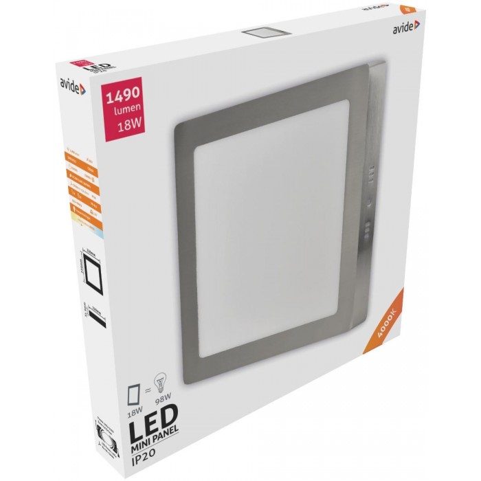 Avide LED Πλαφονιέρα Τετράγωνο Αλουμίνιο Σατέν Νίκελ 18W Λευκό 4000K Avide LED Πλαφονιέρα Τετράγωνο Αλουμίνιο Σατέν Νίκελ 18W Λευκό 4000K