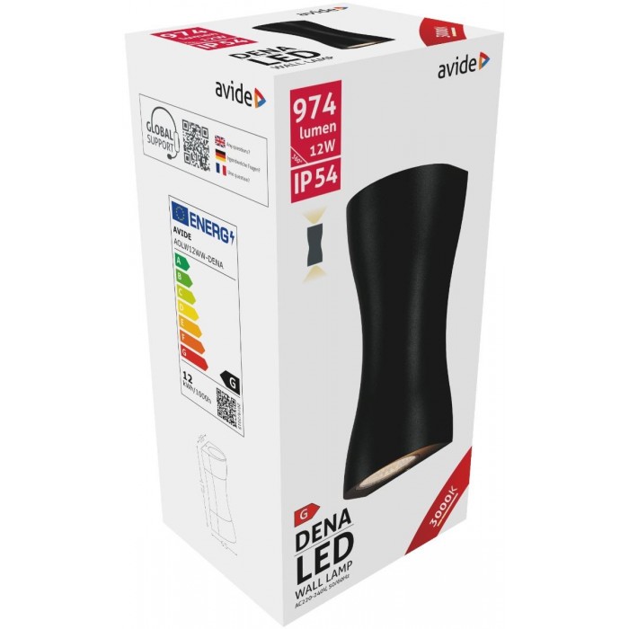 Avide Εξωτερικό Φωτιστικό Τοίχου Dena LED 12W Θερμό 3000K IP54
