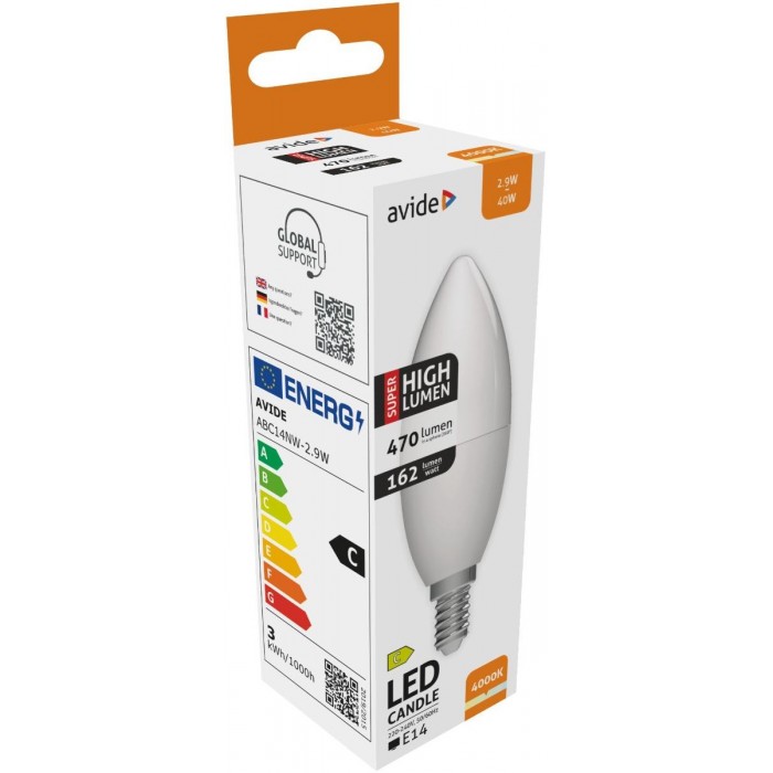 Avide LED Κερί 2.9W E14 Λευκό 4000K Super Υψηλής Φωτεινότητας Avide LED Κερί 2.9W E14 Λευκό 4000K Super Υψηλής Φωτεινότητας