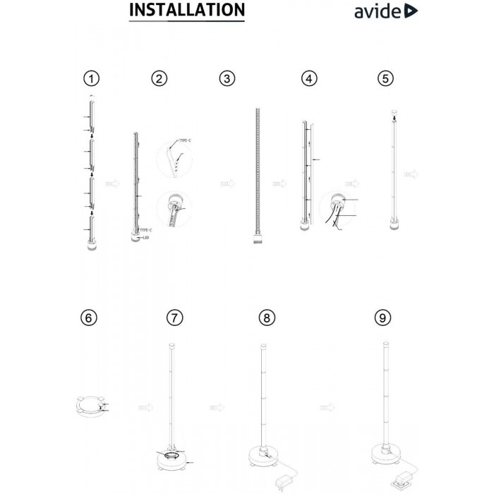 Avide LED Φωτιστικό Δαπέδου Γωνίας RGB + W με με Αισθητήρα Μουσικής