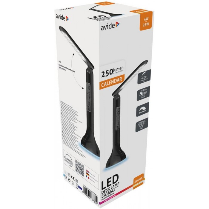 Avide LED Φωτιστικό Γραφείου RGB με Ημερολόγιο 4W Μαύρο