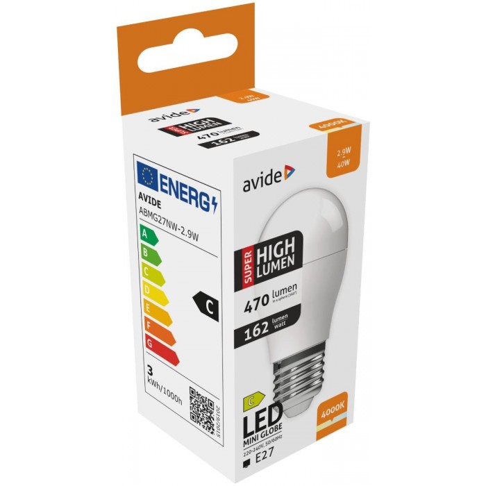 Avide LED Σφαιρική G45 2.9W E27 Λευκό 4000K Super Υψηλής Φωτεινότητας Avide LED Σφαιρική G45 2.9W E27 Λευκό 4000K Super Υψηλής Φωτεινότητας