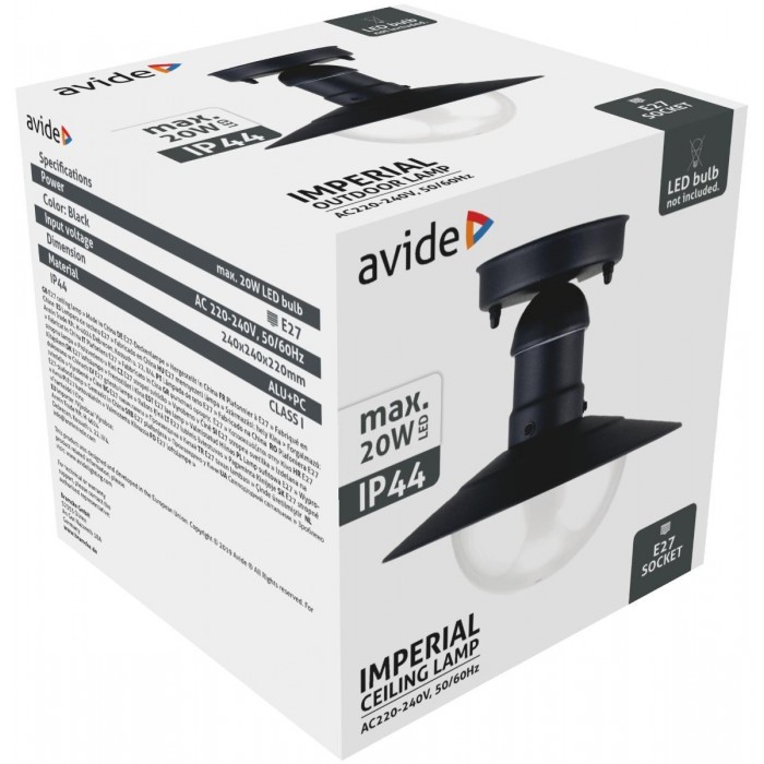Avide Εξωτερικό Φωτιστικό Οροφής Imperial 1xE27 IP44 Μαύρο