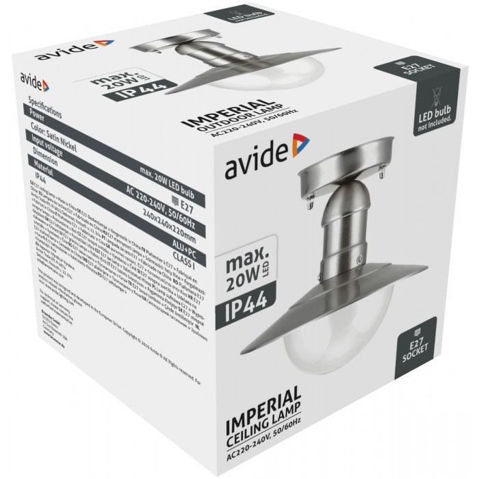 Avide Εξωτερικό Φωτιστικό Οροφής Imperial 1xE27 IP44 Ανοξείδωτο Ατσάλι
