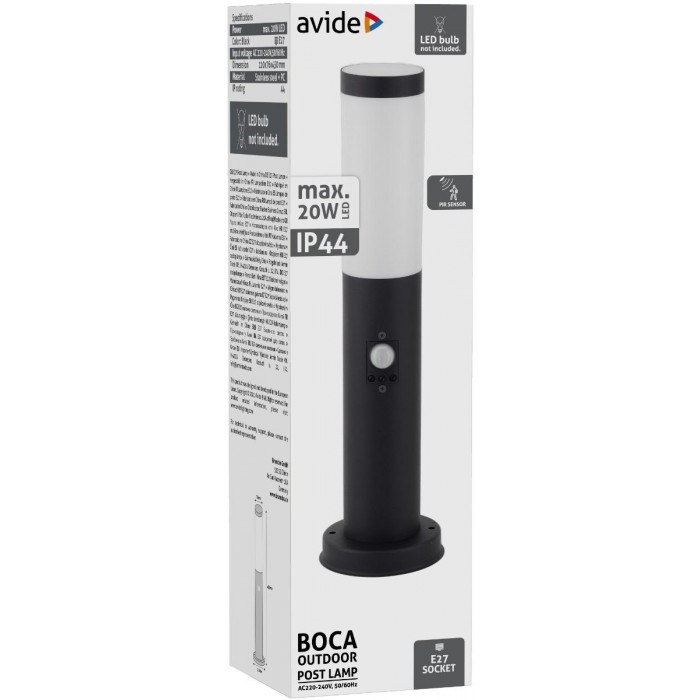 Avide Εξωτερικό Φωτιστικό Κήπου Boca 1xE27 450mm IP44 Μαύρο Φωτοκύτταρο