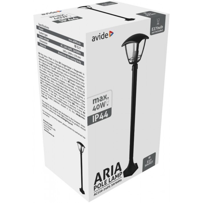 Avide Εξωτερικό Φωτιστικό Κολώνα Aria 100cm 1xE27 IP44 Μαύρο