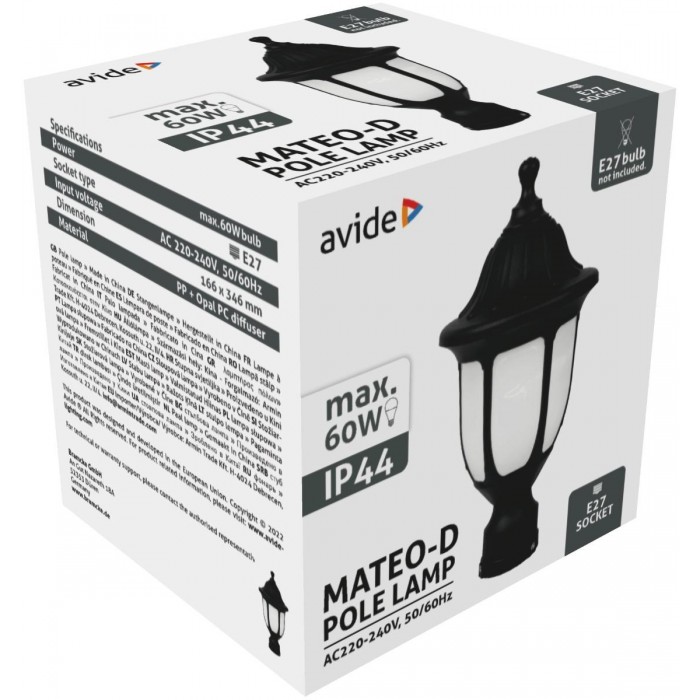 Avide Εξωτερικό Φωτιστικό Τοίχου Mateo XS 1xE27 IP44 Μαύρο