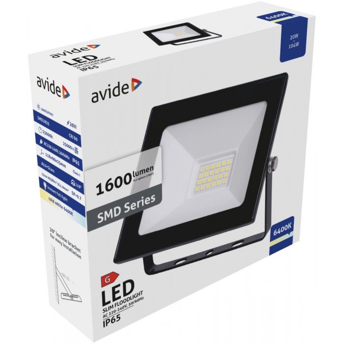 Avide LED Προβολέας Slim SMD 20W Ψυχρό 6400K Value Avide LED Προβολέας Slim SMD 20W Ψυχρό 6400K Value