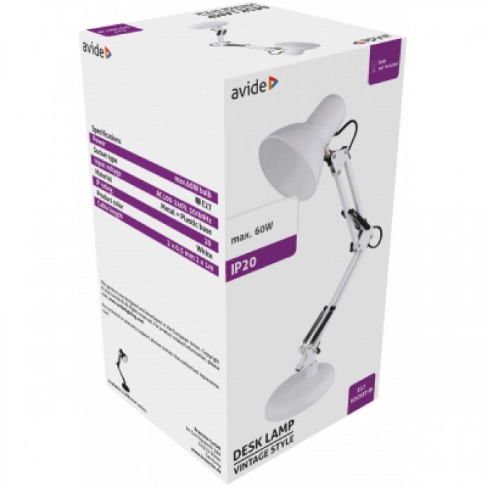 Avide Basic Φωτιστικό Γραφείου Vintage Άσπρο Max 60W Avide Basic Φωτιστικό Γραφείου Vintage Άσπρο Max 60W