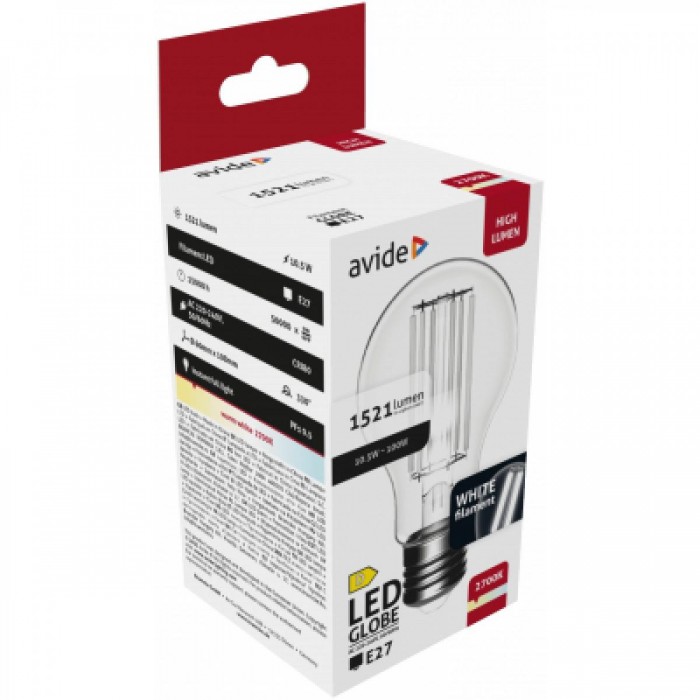 Avide LED White Filament Σφαιρική 10.5W E27 WW 2700K