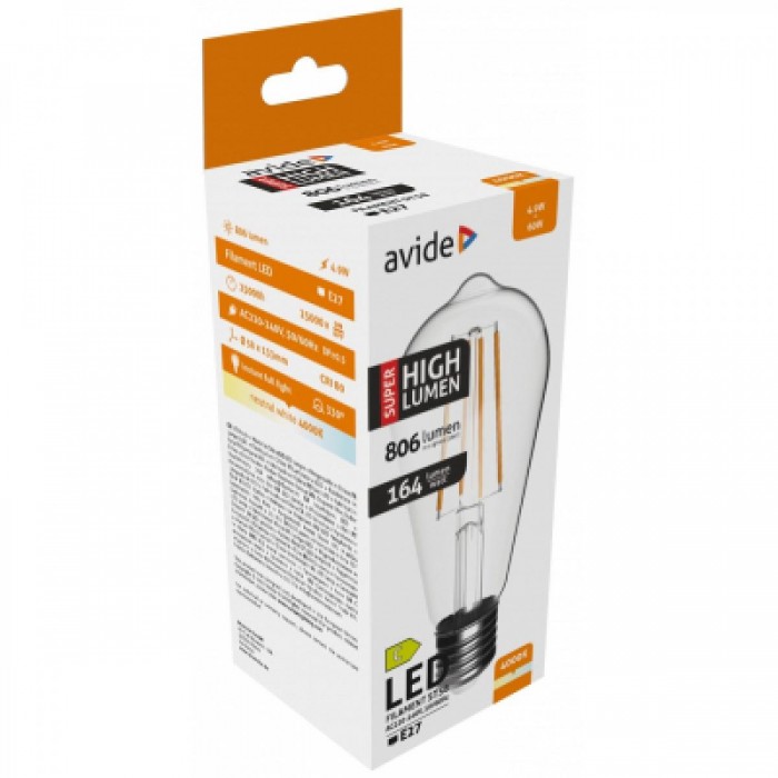 Avide LED Filament ST58 4.9W E27 NW 4000K SHL