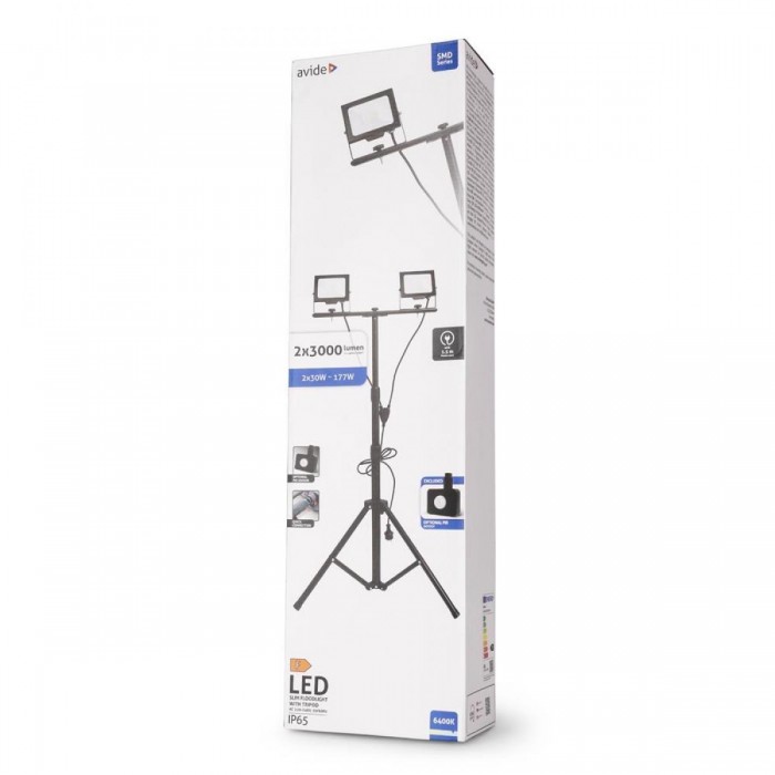 Avide LED Flood Light Slim Αισθητήρας PIR, SMD 2x30W CW 6400K 2 Κεφαλές με Τρίποδο Avide LED Flood Light Slim Αισθητήρας PIR, SMD 2x30W CW 6400K 2 Κεφαλές με Τρίποδο